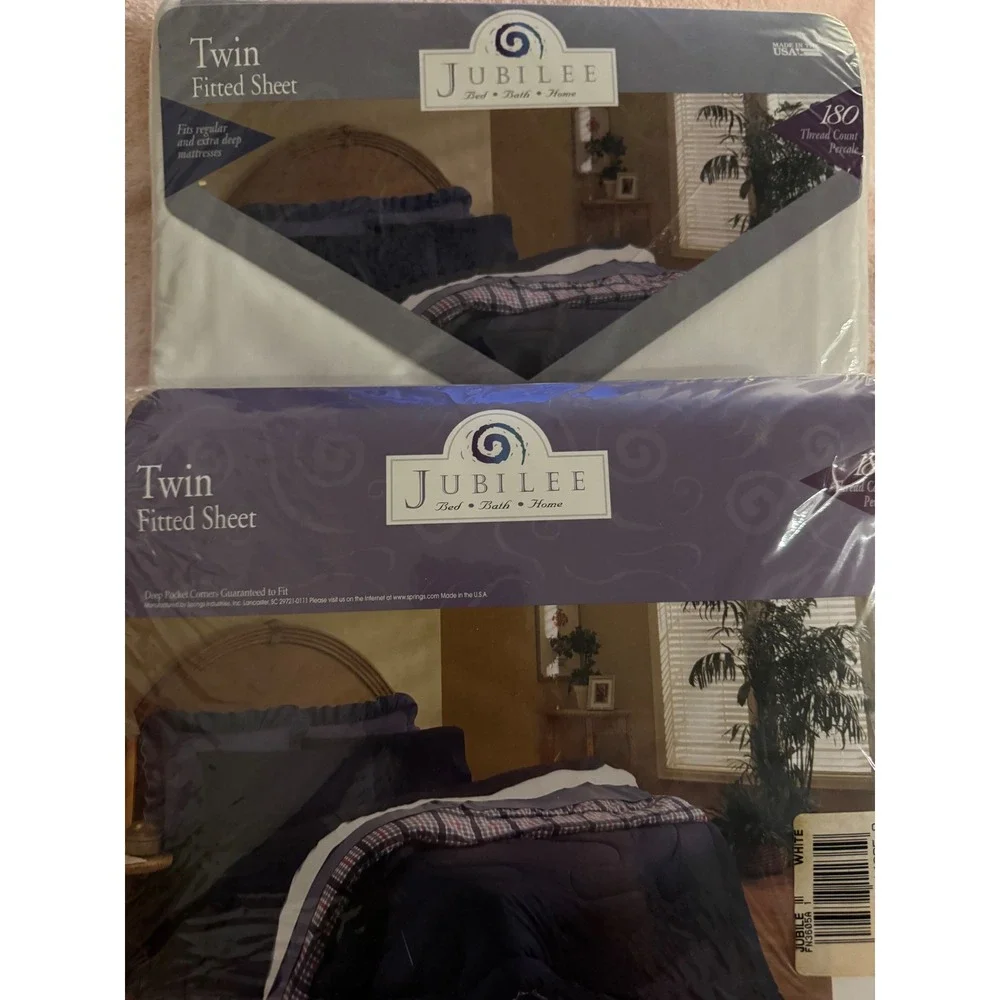 Jubilee Lot of (2) Twin Fitted Sheet White 180 Thread Count Percale Made in USA